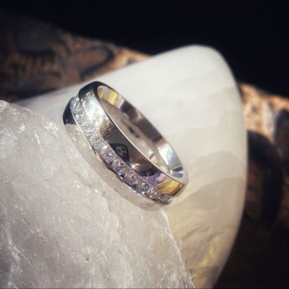 Stainless Steel Cz Eternity Wedding Engagement Band Unisex - Picture 4 of 9